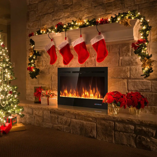 50 Inch Recessed Electric Insert Wall Mounted Fireplace with Adjustable Brightness - Oasis Home Essentials