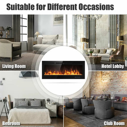 50 Inch Recessed Electric Insert Wall Mounted Fireplace with Adjustable Brightness - Oasis Home Essentials