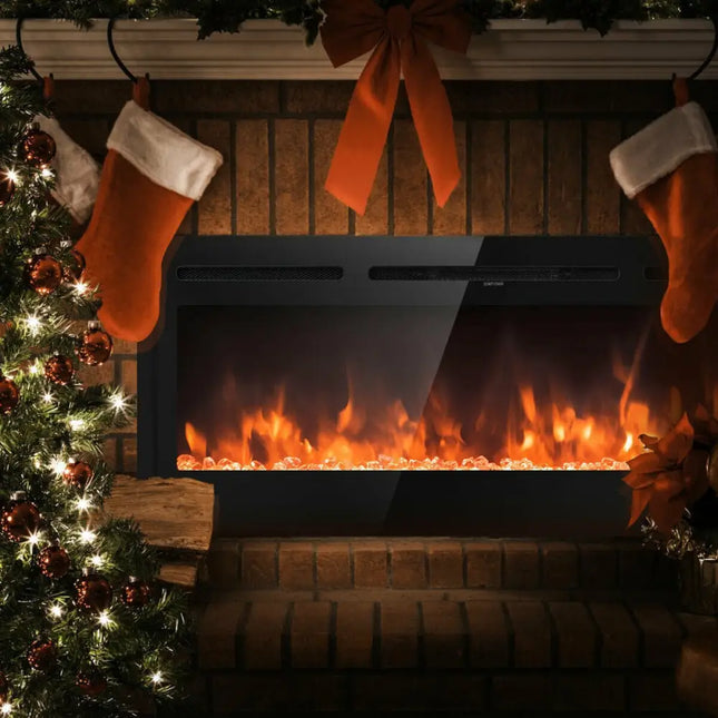 50 Inch Recessed Electric Insert Wall Mounted Fireplace with Adjustable Brightness - Oasis Home Essentials