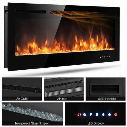 50 Inch Recessed Electric Insert Wall Mounted Fireplace with Adjustable Brightness - Oasis Home Essentials