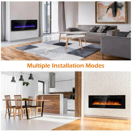 50 Inch Recessed Ultra Thin Electric Fireplace with Timer Costway