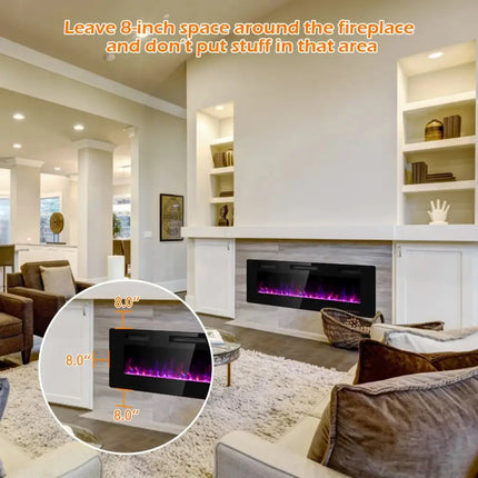 50 Inch Recessed Ultra Thin Electric Fireplace with Timer Costway