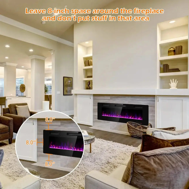 50 Inch Recessed Ultra Thin Electric Fireplace with Timer Costway