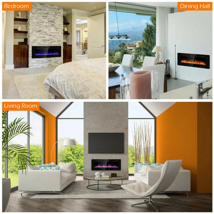 50 Inch Recessed Ultra Thin Electric Fireplace with Timer Costway