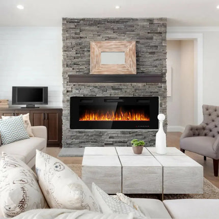 50 Inch Recessed Ultra Thin Electric Fireplace with Timer Costway