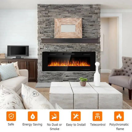 50 Inch Recessed Ultra Thin Electric Fireplace with Timer Costway