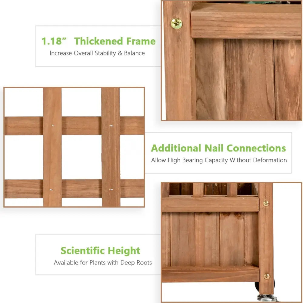 50 Inch Wood Planter Box with Trellis Mobile Raised Bed for Climbing Plant - Brown - Raised Garden Beds