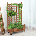 50 Inch Wood Planter Box with Trellis Mobile Raised Bed for Climbing Plant - Brown - Raised Garden Beds