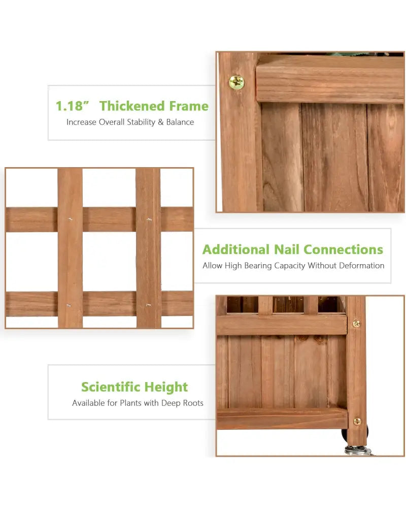 50 Inch Wood Planter Box with Trellis Mobile Raised Bed for Climbing Plant - Brown - Raised Garden Beds