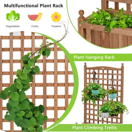 50 Inch Wood Planter Box with Trellis Mobile Raised Bed for Climbing Plant - Brown - Raised Garden Beds