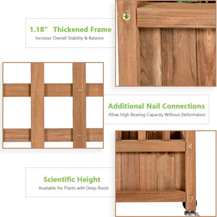 50 Inch Wood Planter Box with Trellis Mobile Raised Bed for Climbing Plant - Brown - Raised Garden Beds