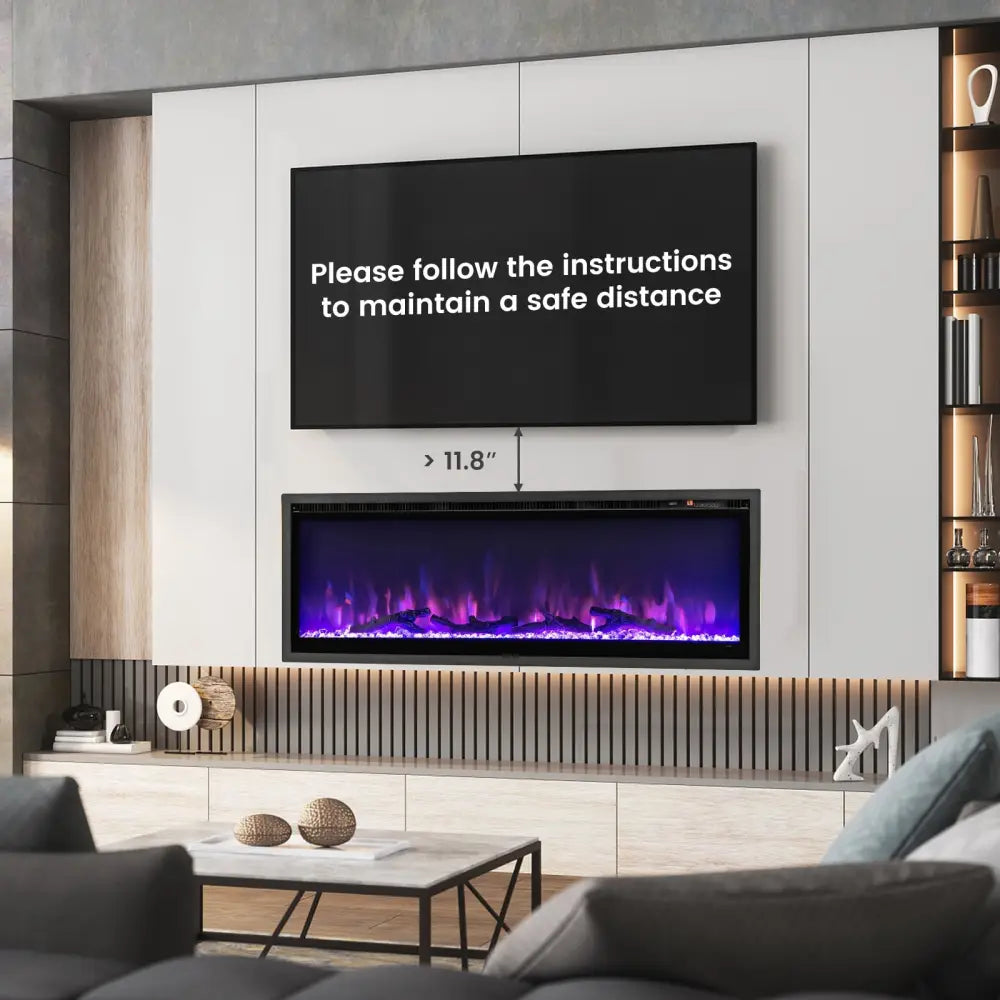 50 Inches Electric Fireplace in-Wall Recessed with Remote Control and Adjustable Color and Brightness-50 inches - Black