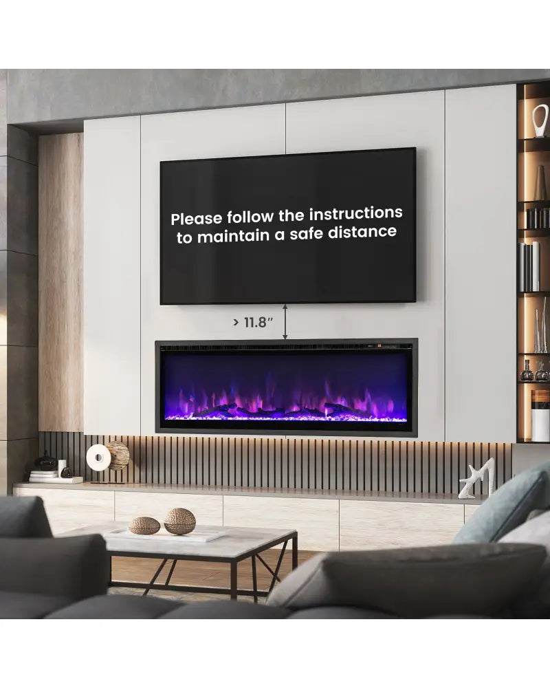 50 Inches Electric Fireplace in-Wall Recessed with Remote Control and Adjustable Color and Brightness-50 inches - Black