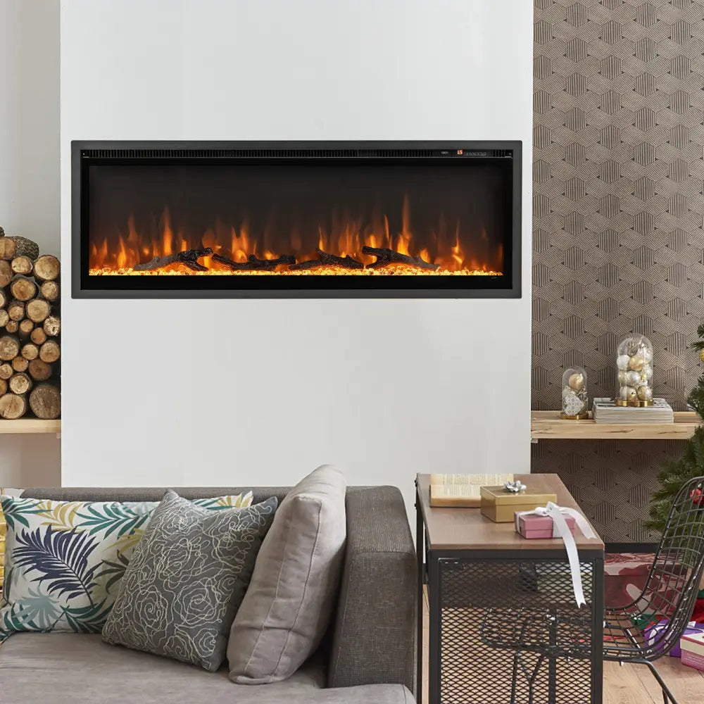 50 Inches Electric Fireplace in-Wall Recessed with Remote Control and Adjustable Color and Brightness-50 inches - Black