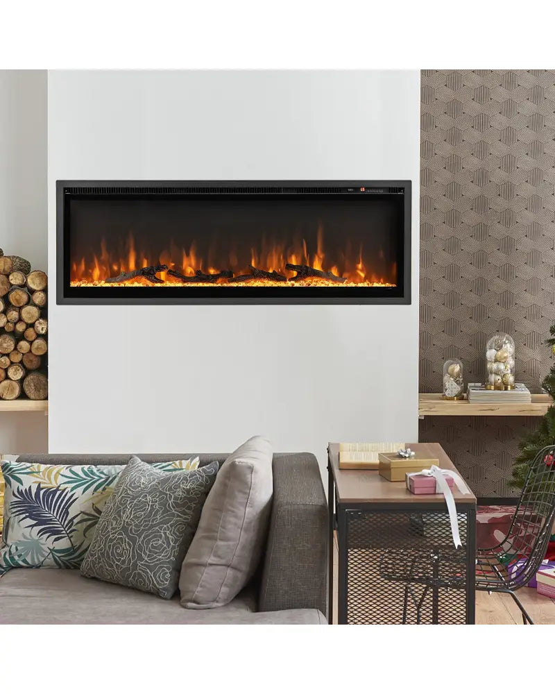 50 Inches Electric Fireplace in-Wall Recessed with Remote Control and Adjustable Color and Brightness-50 inches - Black