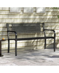 50 Inches Garden Bench with Patterned Backrest and Curved Armrests-Black - Black - Outdoor Benches