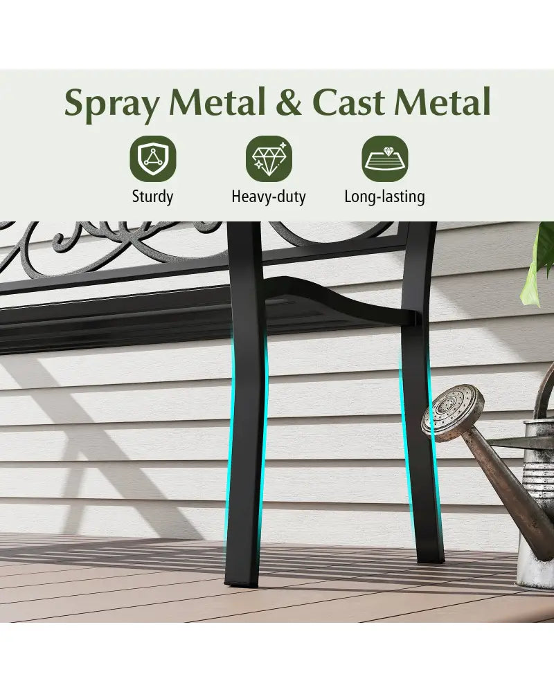50 Inches Outdoor Garden Bench with Floral Design Backrest and Slatted Seat-Black - Black - Outdoor Benches