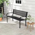 50 Inches Outdoor Garden Bench with Geometric Lattice Backrest and Slatted Seat-Black - Black - Outdoor Benches