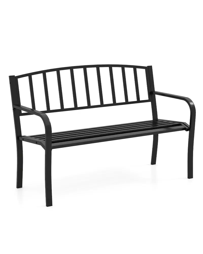 50 Inches Outdoor Garden Bench with Slatted Backrest and Curved Armrests-Black - Black - Outdoor Benches
