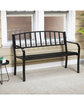50 Inches Outdoor Garden Bench with Slatted Backrest and Curved Armrests-Black - Black - Outdoor Benches