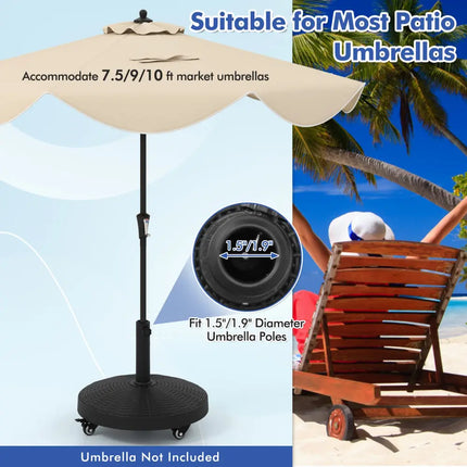 50 LBS Patio Wicker Style Resin Umbrella Base Stand Heavy Duty with Wheels - Black - Outdoor Umbrella Bases