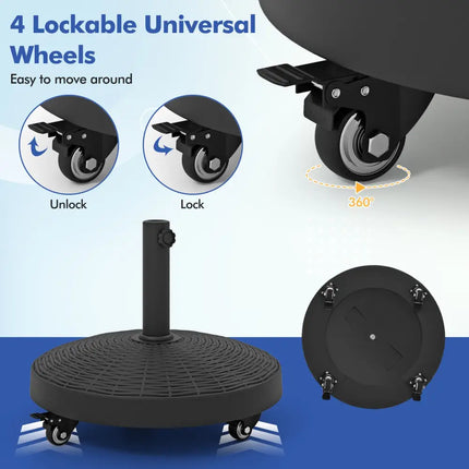 50 LBS Patio Wicker Style Resin Umbrella Base Stand Heavy Duty with Wheels - Black - Outdoor Umbrella Bases