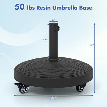 50 LBS Patio Wicker Style Resin Umbrella Base Stand Heavy Duty with Wheels - Black - Outdoor Umbrella Bases