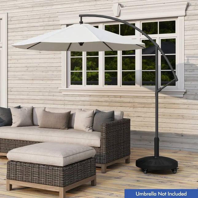 50 LBS Patio Wicker Style Resin Umbrella Base Stand Heavy Duty with Wheels - Black - Outdoor Umbrella Bases