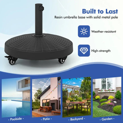 50 LBS Patio Wicker Style Resin Umbrella Base Stand Heavy Duty with Wheels - Black - Outdoor Umbrella Bases