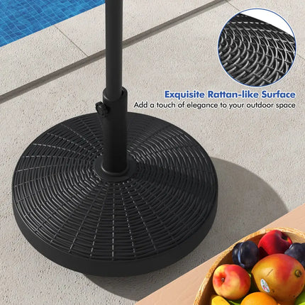 50 LBS Patio Wicker Style Resin Umbrella Base Stand Heavy Duty with Wheels - Black - Outdoor Umbrella Bases