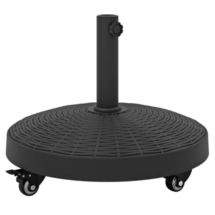 50 LBS Patio Wicker Style Resin Umbrella Base Stand Heavy Duty with Wheels - Black - Outdoor Umbrella Bases