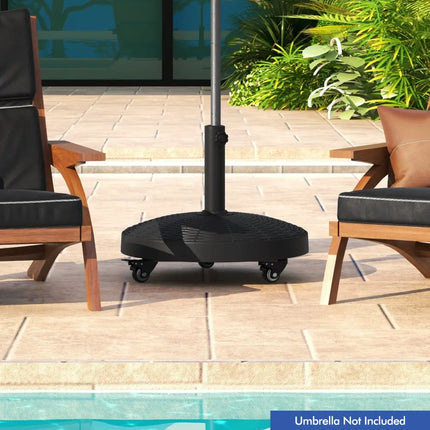 50 LBS Patio Wicker Style Resin Umbrella Base Stand Heavy Duty with Wheels - Black - Outdoor Umbrella Bases