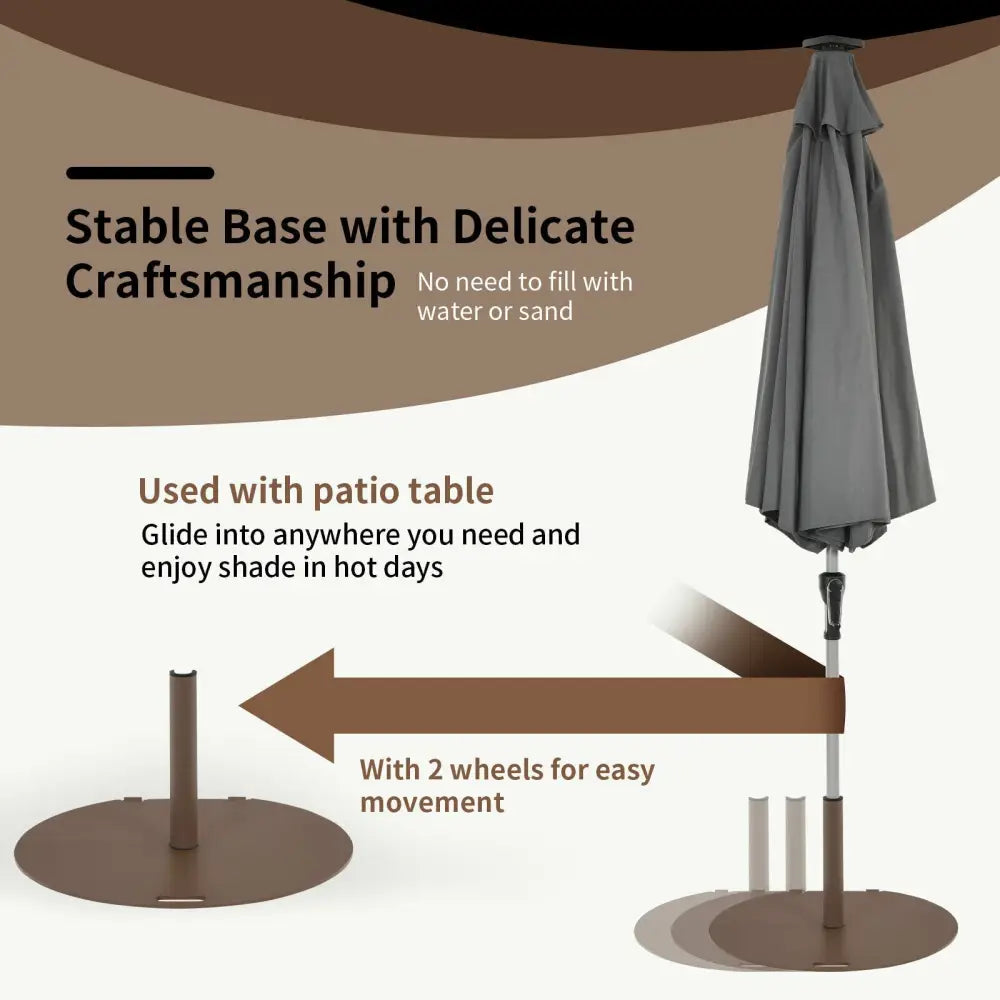50 lbs Umbrella Base Stand with Wheels for Patio - Brown - Outdoor Umbrella Bases