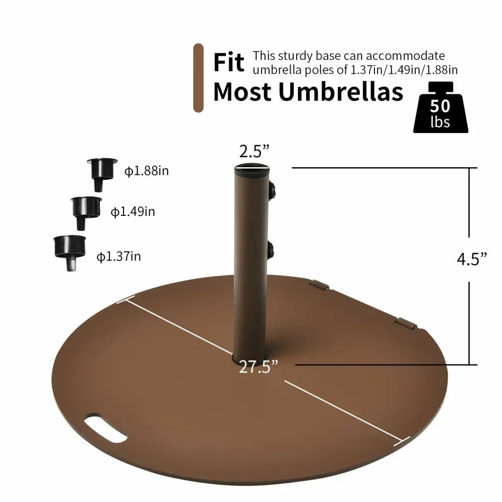50 lbs Umbrella Base Stand with Wheels for Patio - Brown - Outdoor Umbrella Bases