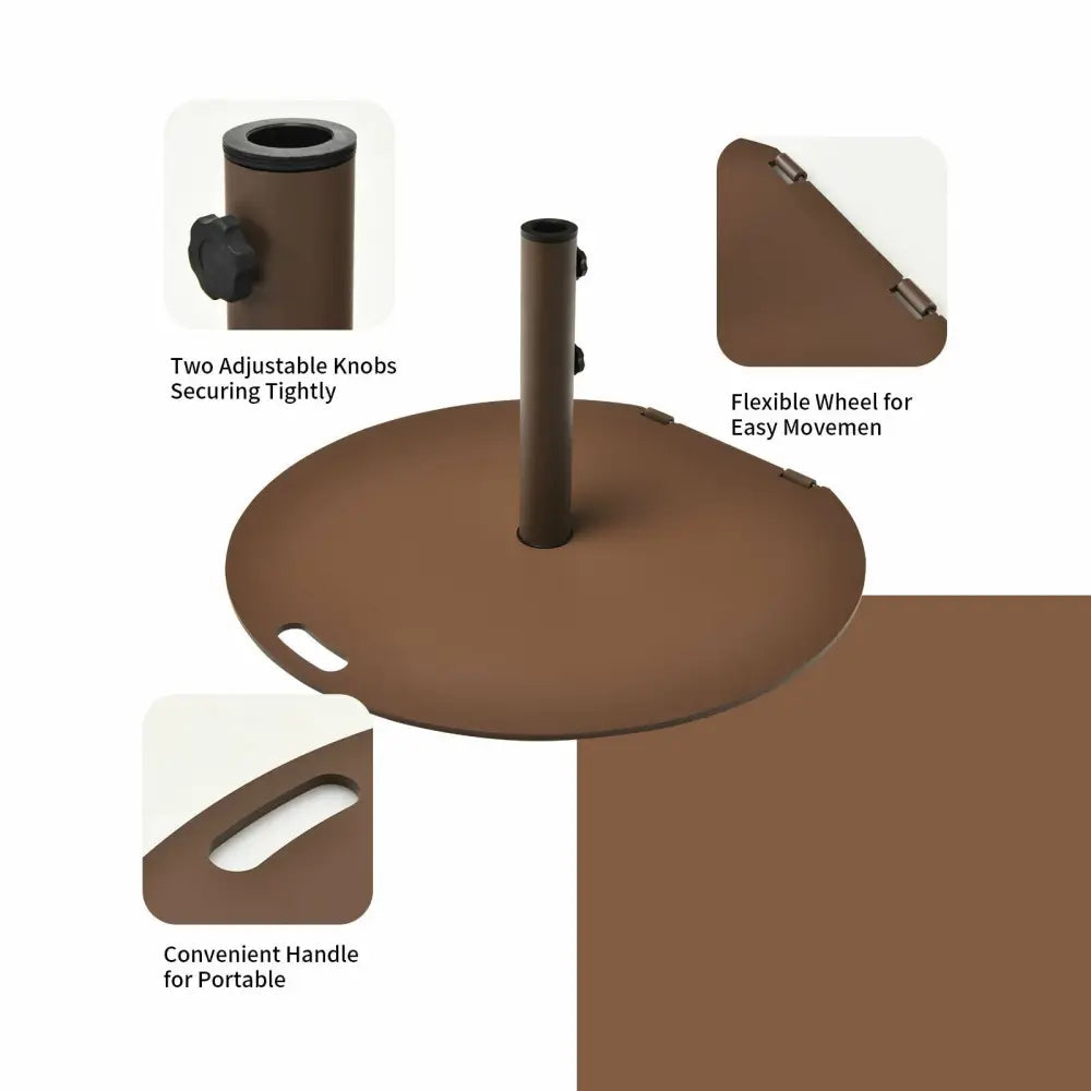 50 lbs Umbrella Base Stand with Wheels for Patio - Brown - Outdoor Umbrella Bases