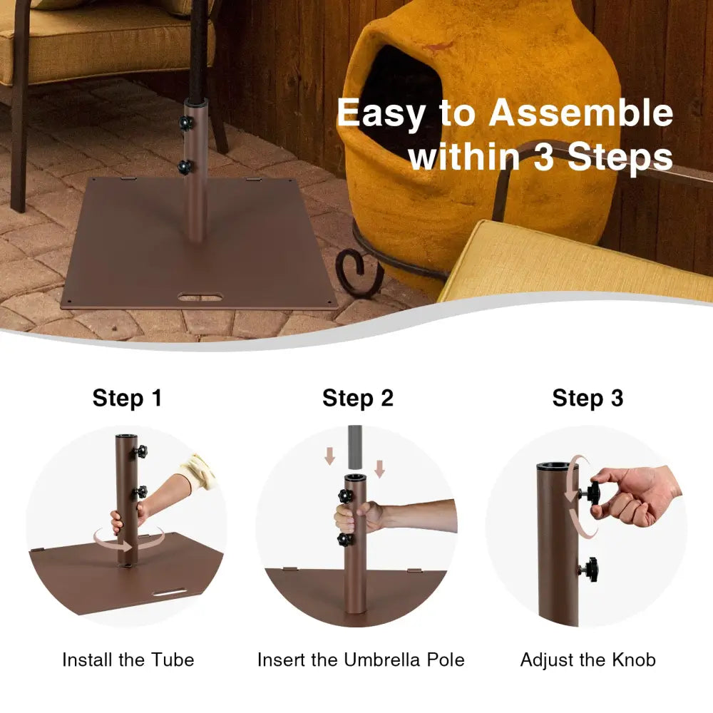 50 LBS Weighted 24 Inch Square Patio Umbrella Base - Brown - Outdoor Umbrella Bases