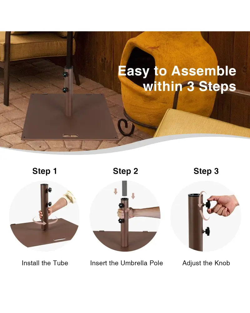 50 LBS Weighted 24 Inch Square Patio Umbrella Base - Brown - Outdoor Umbrella Bases