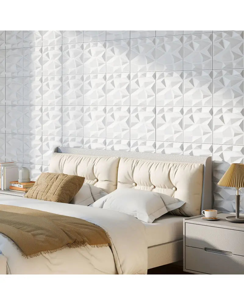 50-Pack 3D Wall Panels PVC Interior Wall Decoration with Diamond Accent-White - White - Wall Decor