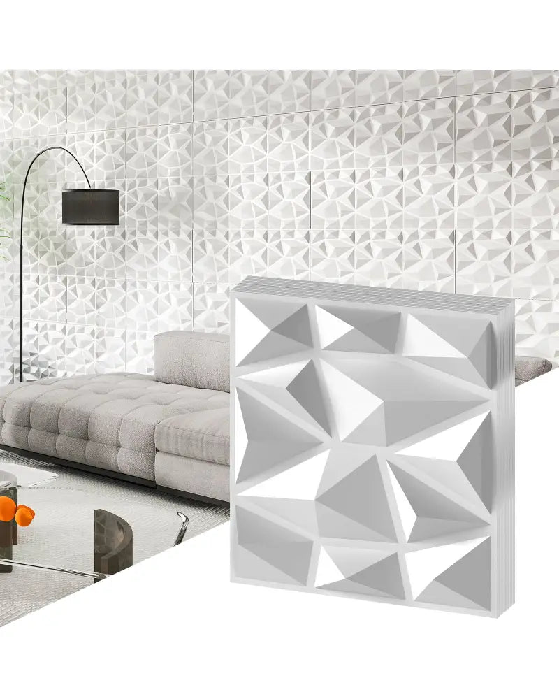 50-Pack 3D Wall Panels PVC Interior Wall Decoration with Diamond Accent-White - White - Wall Decor