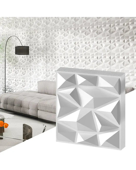 50-Pack 3D Wall Panels PVC Interior Wall Decoration with Diamond Accent-White - White - Wall Decor