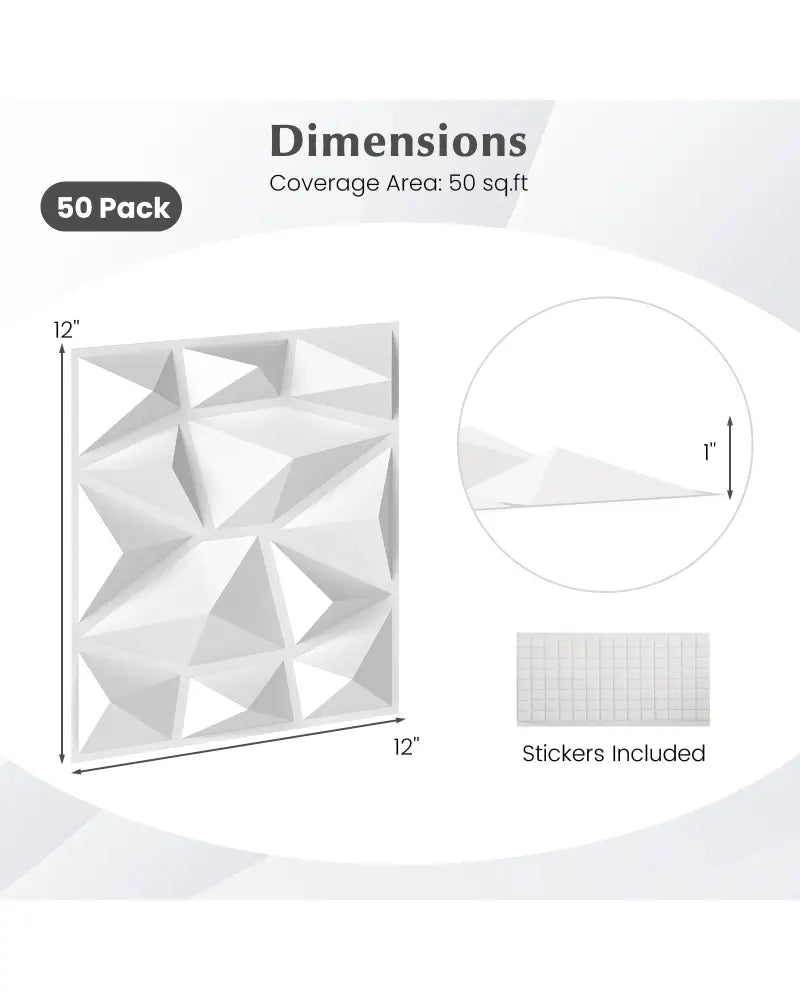 50-Pack 3D Wall Panels PVC Interior Wall Decoration with Diamond Accent-White - White - Wall Decor