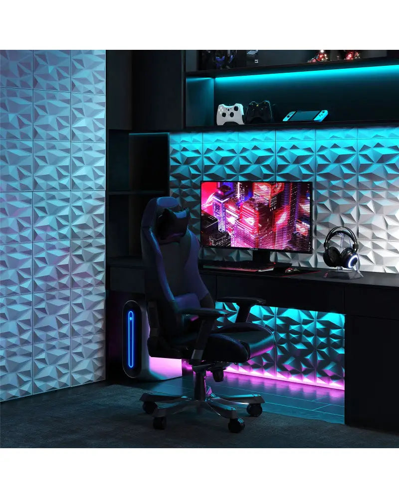 50-Pack 3D Wall Panels PVC Interior Wall Decoration with Diamond Accent-White - White - Wall Decor