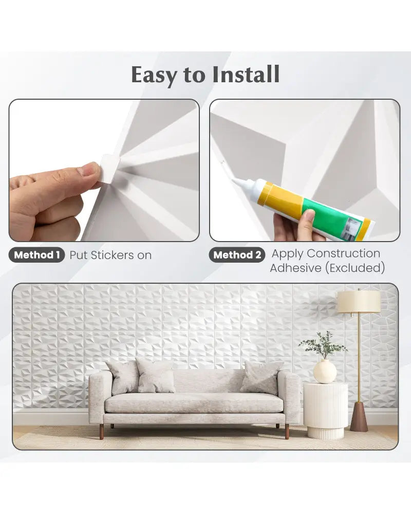 50-Pack 3D Wall Panels PVC Interior Wall Decoration with Diamond Accent-White - White - Wall Decor