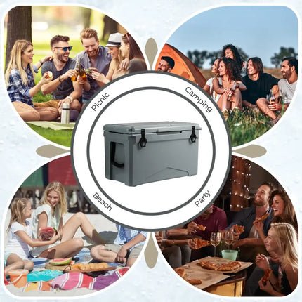 50 QT Rotomolded Cooler Insulated Portable Ice Chest with Integrated Cup Holders-Gray - Gray - Coolers