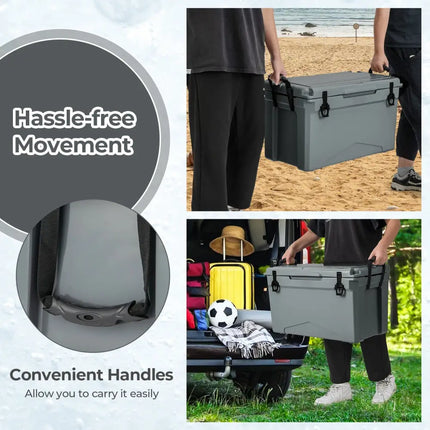 50 QT Rotomolded Cooler Insulated Portable Ice Chest with Integrated Cup Holders-Gray - Gray - Coolers