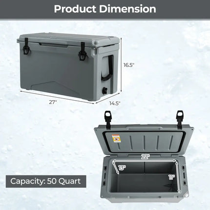 50 QT Rotomolded Cooler Insulated Portable Ice Chest with Integrated Cup Holders-Gray - Gray - Coolers