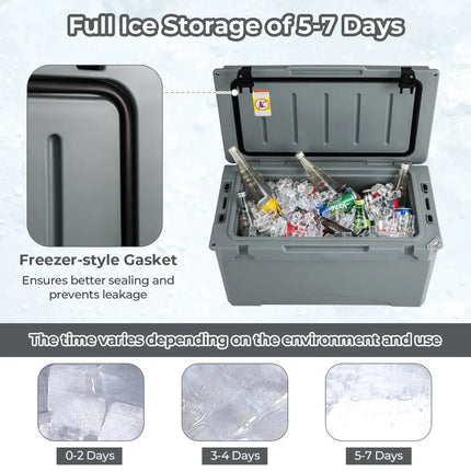 50 QT Rotomolded Cooler Insulated Portable Ice Chest with Integrated Cup Holders-Gray - Gray - Coolers