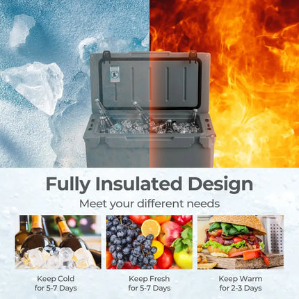 50 QT Rotomolded Cooler Insulated Portable Ice Chest with Integrated Cup Holders-Gray - Gray - Coolers