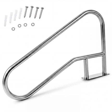 50 x 30 Inch Pool Handrail with Mount Base Plate for Water Parks-Silver - Silver - Swimming Pools