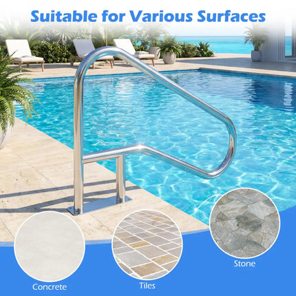 50 x 30 Inch Pool Handrail with Mount Base Plate for Water Parks-Silver - Silver - Swimming Pools